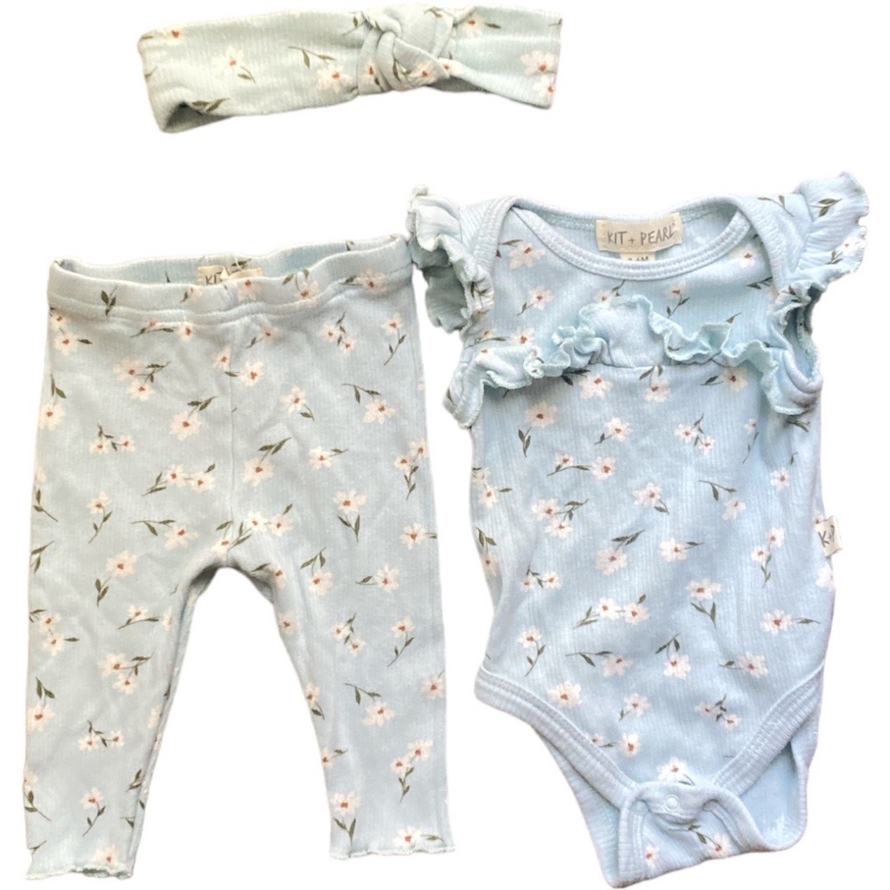 Kit + Pearl 3pc Floral Bodysuit + Pants sz 3-6m